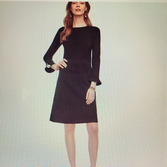 Ann Taylor Fluted Sleeve Refined Knit Dress Black - Picture 1 of 6